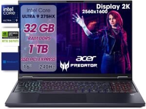 ACER Predator Helios Néo 16 Gaming | Core Ultra 9-14ème génération | 32Go RAM | 1 Tera SSD | RTX 5070 GeForce 8Go NVIDIA